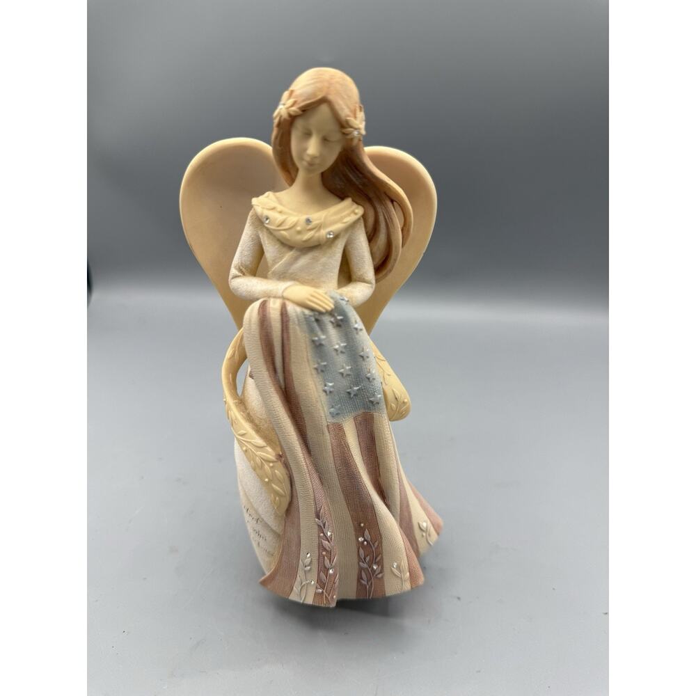 Foundations Angel Figurine American Flag Enesco Karen Hahn Patriotic 9”